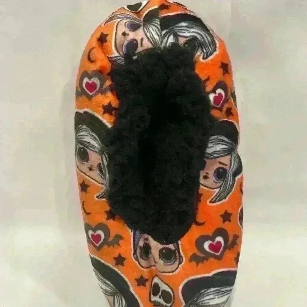LOL‎ Surprise Fuzzy Babba Slipper Socks Orange Halloween Kids Shoe Size 8-13 S/M